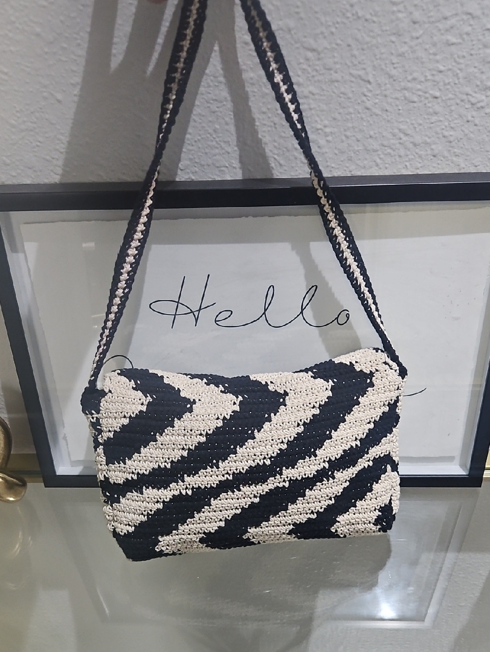 Black and Cream Crochet Shoulder Bag